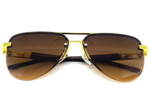 Classy Elegant Luxury Retro Aviator Hip Hop Style SUNGLASSES Gold & Faux Wood Frame 4063