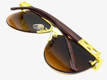 Classy Elegant Luxury Retro Aviator Hip Hop Style SUNGLASSES Gold & Faux Wood Frame 4063