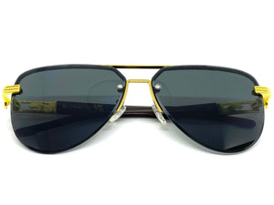 Classy Elegant Luxury Retro Aviator Hip Hop Style SUNGLASSES Gold & Faux Wood Frame 4063