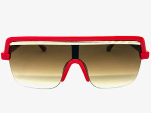 Oversized Elegant Modern Rerto Shield Style SUNGLASSES Large Red Frame 1032
