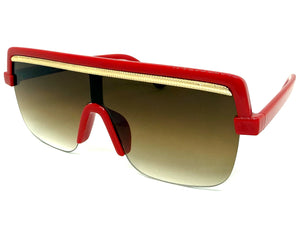 Oversized Elegant Modern Rerto Shield Style SUNGLASSES Large Red Frame 1032