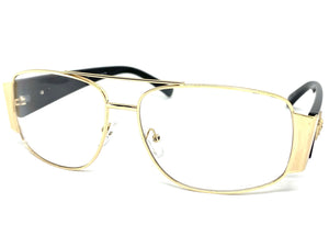 Classic Vintage Retro Hip Hop Aviator Style Clear Lens EYEGLASSES Large Gold Frame 9665