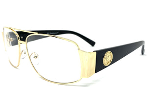 Classic Vintage Retro Hip Hop Aviator Style Clear Lens EYEGLASSES Large Gold Frame 9665