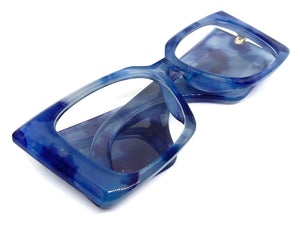 Oversized Exaggerated Retro Cat Eye Style Clear Lens EYEGLASSES Super Thick Blue Optical Frame - RX Capable 6107