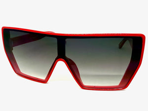 Oversized Futuristic Modern Rerto Shield Style SUNGLASSES Large Red Frame 7535