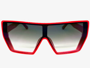 Oversized Futuristic Modern Rerto Shield Style SUNGLASSES Large Red Frame 7535