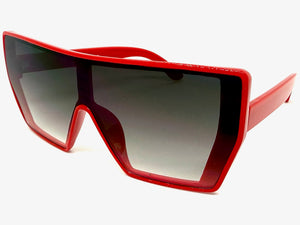 Oversized Futuristic Modern Rerto Shield Style SUNGLASSES Large Red Frame 7535