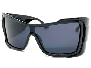 Oversized Classic Modern Retro Wrap Shield Style SUNGLASSES Huge Super Thick Black Frame 80636