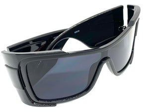 Oversized Classic Modern Retro Wrap Shield Style SUNGLASSES Huge Super Thick Black Frame 80636