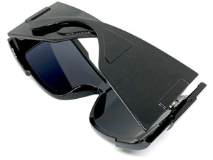 Oversized Classic Modern Retro Wrap Shield Style SUNGLASSES Huge Super Thick Black Frame 80636