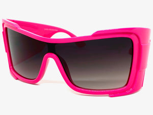 Oversized Classic Modern Retro Wrap Shield Style SUNGLASSES Huge Super Thick Fuchsia Frame 80636