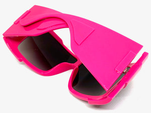 Oversized Classic Modern Retro Wrap Shield Style SUNGLASSES Huge Super Thick Fuchsia Frame 80636