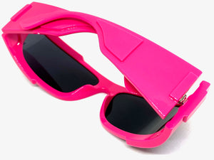 Classic Modern Retro Wrap Around Luxury SUNGLASSES Super Thick Fuchsia Frame 80637