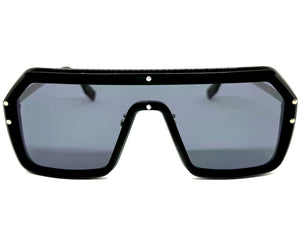 Classy Elegant Futuristic Modern Rerto Shield Style SUNGLASSES Large Black Frame 8837