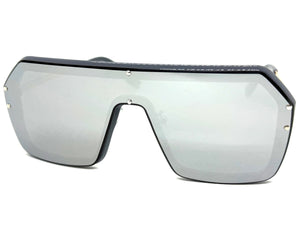 Classy Elegant Futuristic Modern Rerto Shield Style SUNGLASSES Large Gray Frame 8837