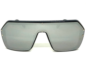 Classy Elegant Futuristic Modern Rerto Shield Style SUNGLASSES Large Gray Frame 8837