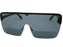 Oversized Modern Rerto Shield Style SUNGLASSES Large Black Frame Dark Lens 6480