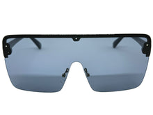 Oversized Modern Rerto Shield Style SUNGLASSES Large Black Frame Dark Lens 6480