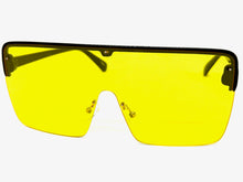 Oversized Modern Rerto Shield Style SUNGLASSES Large Black Frame Yellow Lens 6480