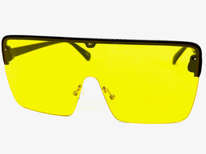Oversized Modern Rerto Shield Style SUNGLASSES Large Black Frame Yellow Lens 6480
