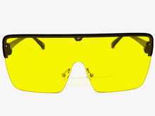 Oversized Modern Rerto Shield Style SUNGLASSES Large Black Frame Yellow Lens 6480