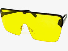 Oversized Modern Rerto Shield Style SUNGLASSES Large Black Frame Yellow Lens 6480
