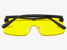 Oversized Modern Rerto Shield Style SUNGLASSES Large Black Frame Yellow Lens 6480