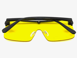 Oversized Modern Rerto Shield Style SUNGLASSES Large Black Frame Yellow Lens 6480