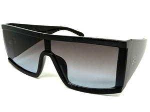 Exaggerated Classy Elegant Modern Rerto Shield Style SUNGLASSES Thick Black Frame 48484