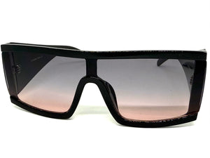 Exaggerated Classy Elegant Modern Rerto Shield Style SUNGLASSES Thick Black Frame 48484