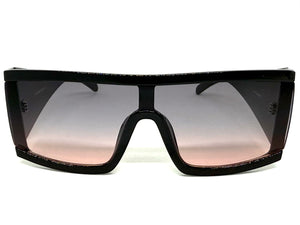 Exaggerated Classy Elegant Modern Rerto Shield Style SUNGLASSES Thick Black Frame 48484