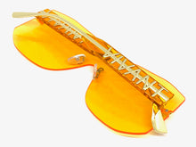 Oversized Contemporary Modern Shield Style SUNGLASSES Rimless Orange Frame 5233