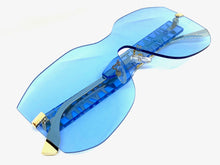 Oversized Contemporary Modern Shield Style SUNGLASSES Rimless Blue Frame 5233