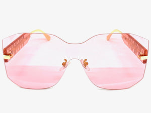 Oversized Contemporary Modern Shield Style SUNGLASSES Rimless Pink Frame 5233