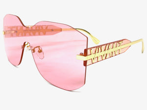 Oversized Contemporary Modern Shield Style SUNGLASSES Rimless Pink Frame 5233