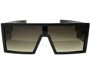 Exaggerated Classy Elegant Modern Rerto Shield Style SUNGLASSES Thick Black Frame 7996