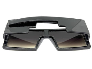 Exaggerated Classy Elegant Modern Rerto Shield Style SUNGLASSES Thick Black Frame 7996