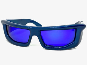 Classic Modern Futuristic Sporty Wrap Around SUNGLASSES Thick Blue Frame P0142