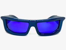 Classic Modern Futuristic Sporty Wrap Around SUNGLASSES Thick Blue Frame P0142