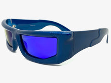 Classic Modern Futuristic Sporty Wrap Around SUNGLASSES Thick Blue Frame P0142