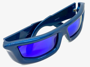 Classic Modern Futuristic Sporty Wrap Around SUNGLASSES Thick Blue Frame P0142