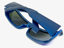 Classic Modern Futuristic Sporty Wrap Around SUNGLASSES Thick Blue Frame P0142