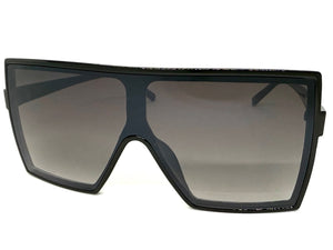 Oversized Exaggerated Modern Rerto Shield Style SUNGLASSES Large Black Frame E1463