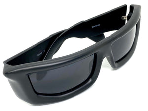 Classic Modern Futuristic Sporty Wrap Around SUNGLASSES Thick Black Frame P0142