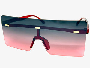 Oversized Exaggerated Modern Rerto Shield Style SUNGLASSES Large Red Frame E1513
