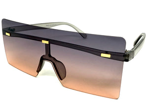 Oversized Exaggerated Modern Rerto Shield Style SUNGLASSES Large Gray Frame E1513