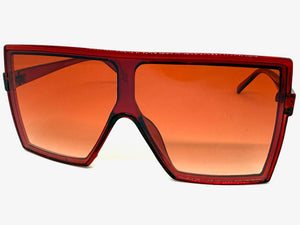 Oversized Exaggerated Modern Rerto Shield Style SUNGLASSES Large Red Frame E1463