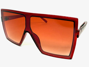 Oversized Exaggerated Modern Rerto Shield Style SUNGLASSES Large Red Frame E1463
