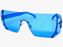 Oversized Exaggerated Modern Retro Shield Style SUNGLASSES Large Flat Blue Lens 7299