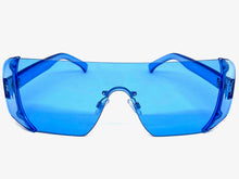 Oversized Exaggerated Modern Retro Shield Style SUNGLASSES Large Flat Blue Lens 7299